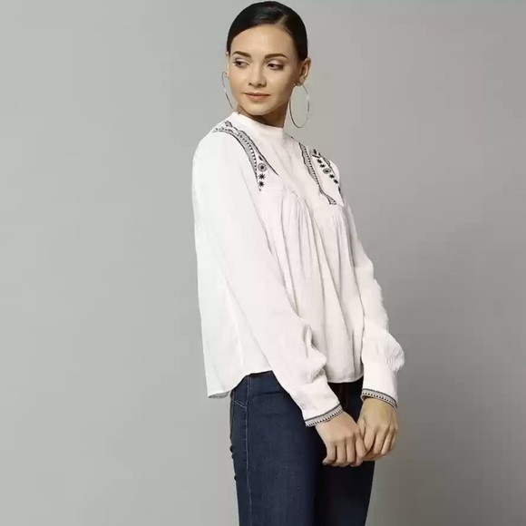 M&S White Bohemian Hippie Flowy Long Sleeve Blouse Embroidered - Picture 13 of 15